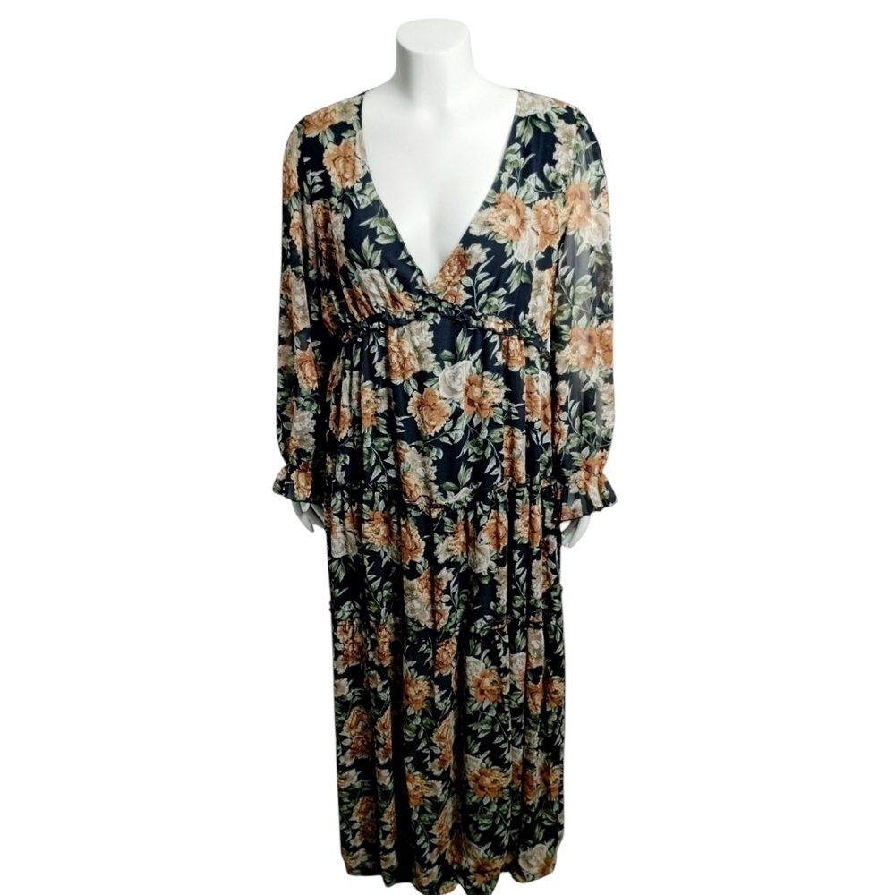 ee:some Black Romantic Floral Fairycore Whimsical Tiered Maxi Dress Women's XL